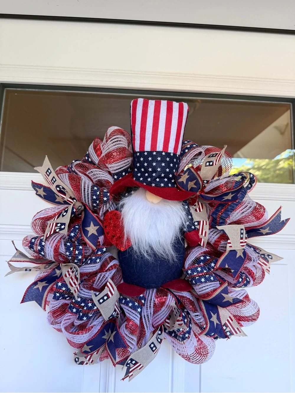 Patriotic Uncle Sam Gnome Holiday Wreath - Red, White & Blue